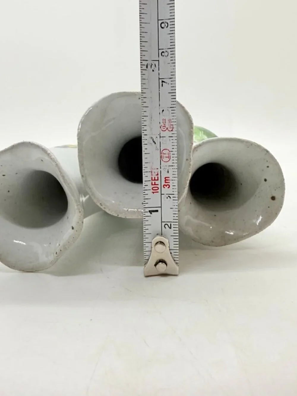 Studio Art Pottery Bud Vase 3-Finger Cluster Speckled Stoneware Signed Hull